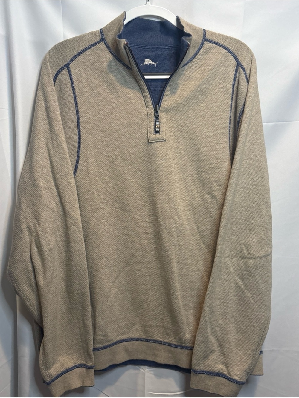 Tommy Bahama Reversable Beige/Blue Quarter-Zip Pullover